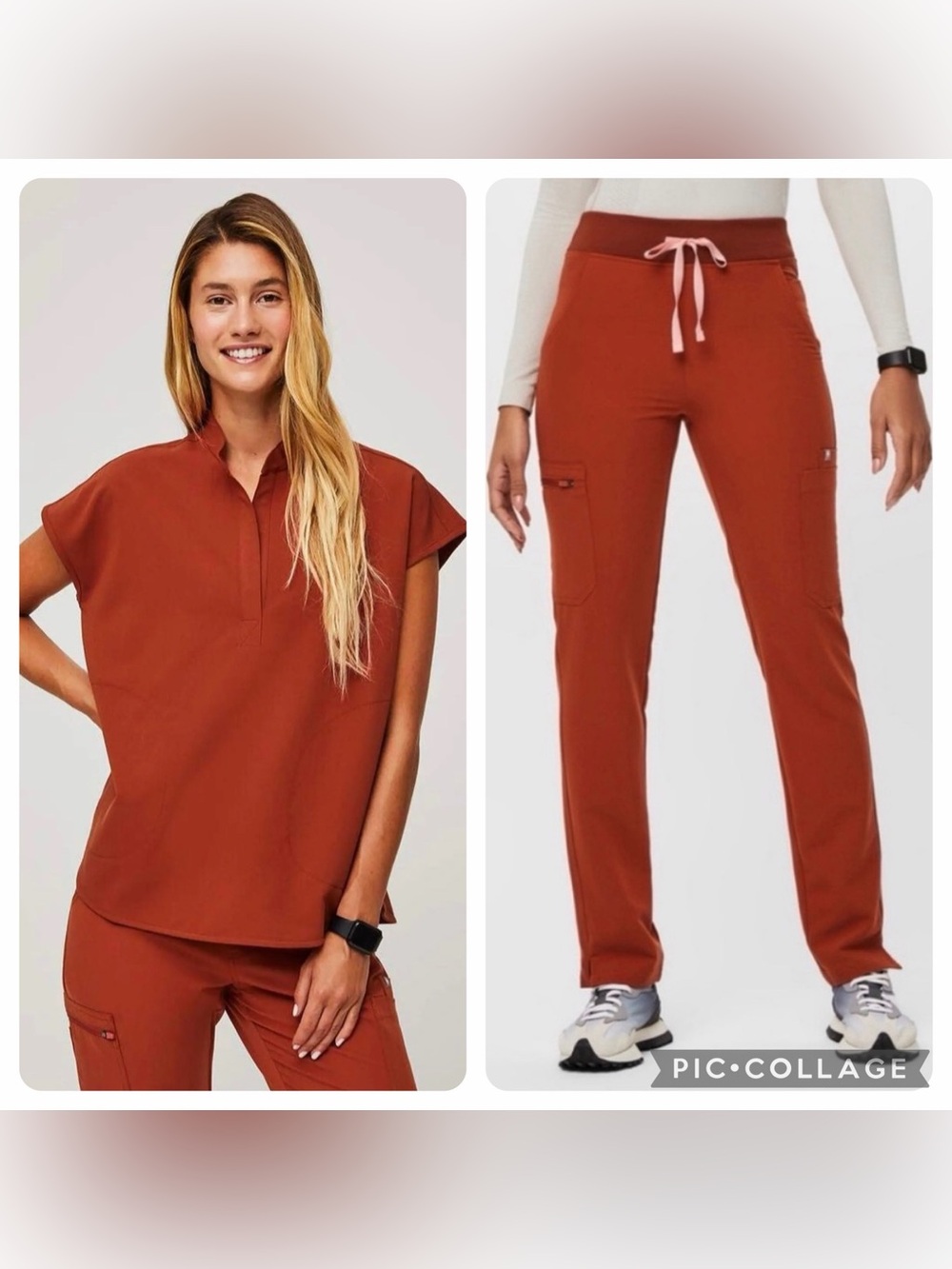 SET FIGS Oversized Rafaela Top and Yola Petite Skinny Scrub Pant in Auburn.